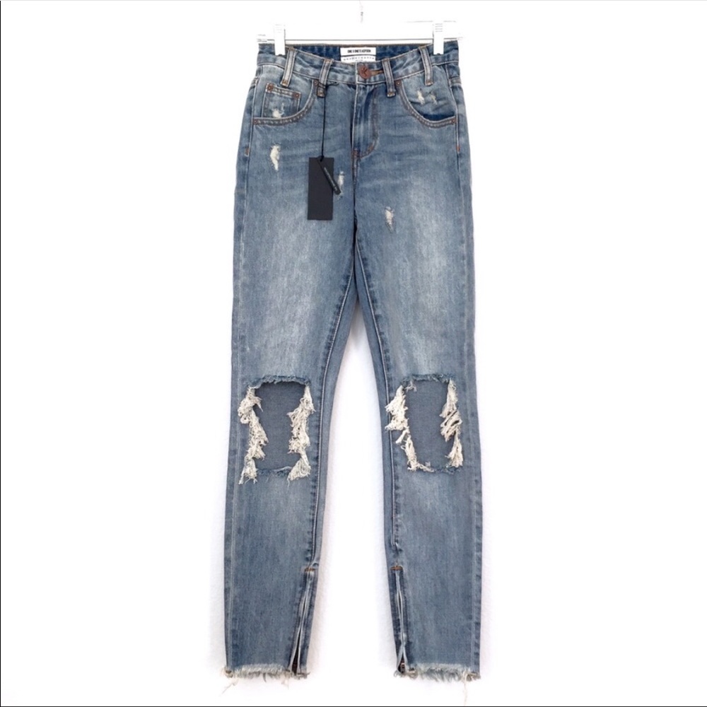 One Teaspoon Women's High-waist Freebird Jeans with Rips And Raw Hem Denim